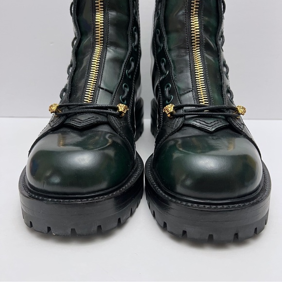 Versace Column Combat Boots Dark Green Leather Gold Medusa Logo Mens EU 41 US 8 - Picture 10 of 16